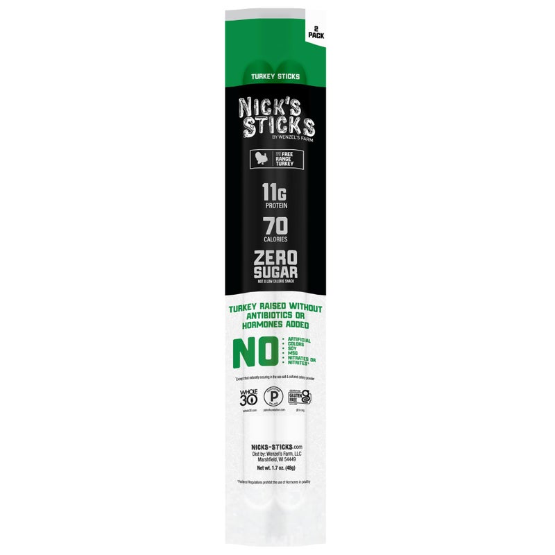 Nick's Sticks Clean & Balanced Free Range Turkey Snack Sticks | Made in the USA | Gluten Free | Paleo, Keto, Whole30 Approved | No Soy, Antibiotics or Hormones (6 - 1.7oz. Packs of 2 Sticks) - Image 2